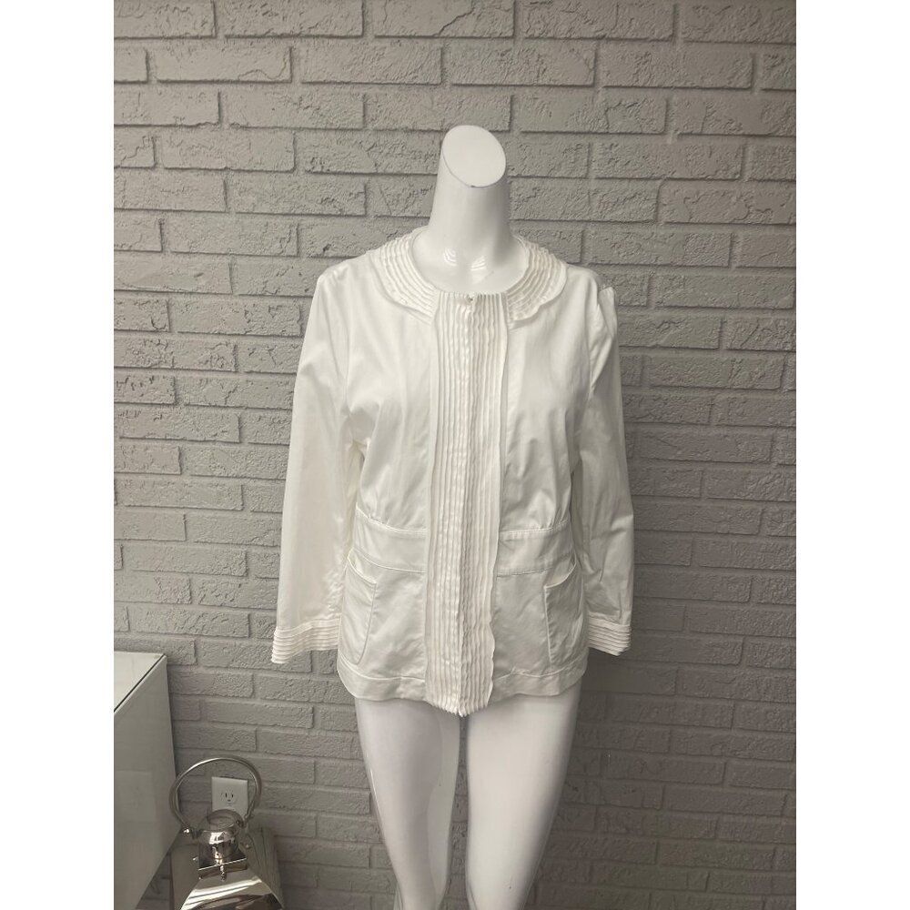 BCBG MaxAzria Women White Pleaded Long Sleeve Blazer Size L